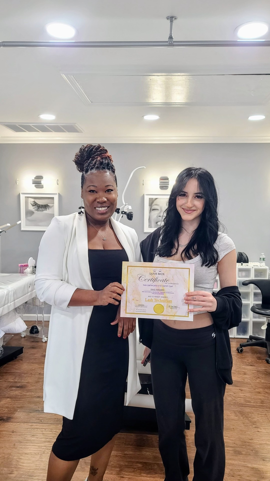 Melesia DeChiaro with certified lash graduate at Lash Box Syosset